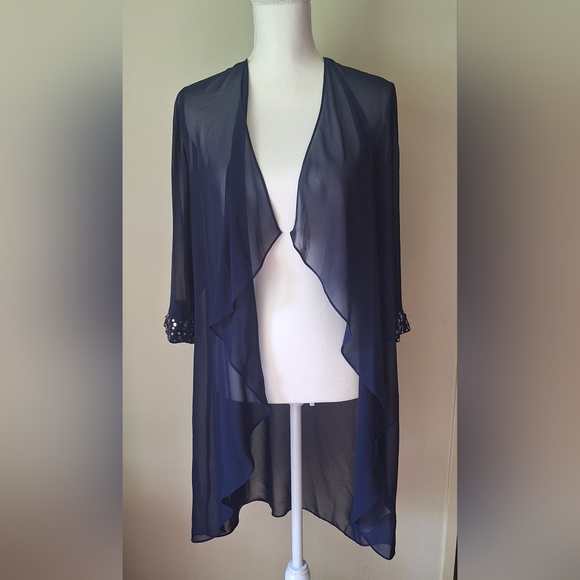 Sheer Wrapper Robe Intimate Apparel Deep Navy Blue Sequins by Ignite Evenings - Picture 6 of 6